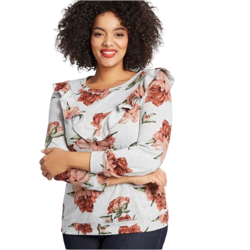 ModCloth Ruffle Recipient Floral Sweatshirt Top